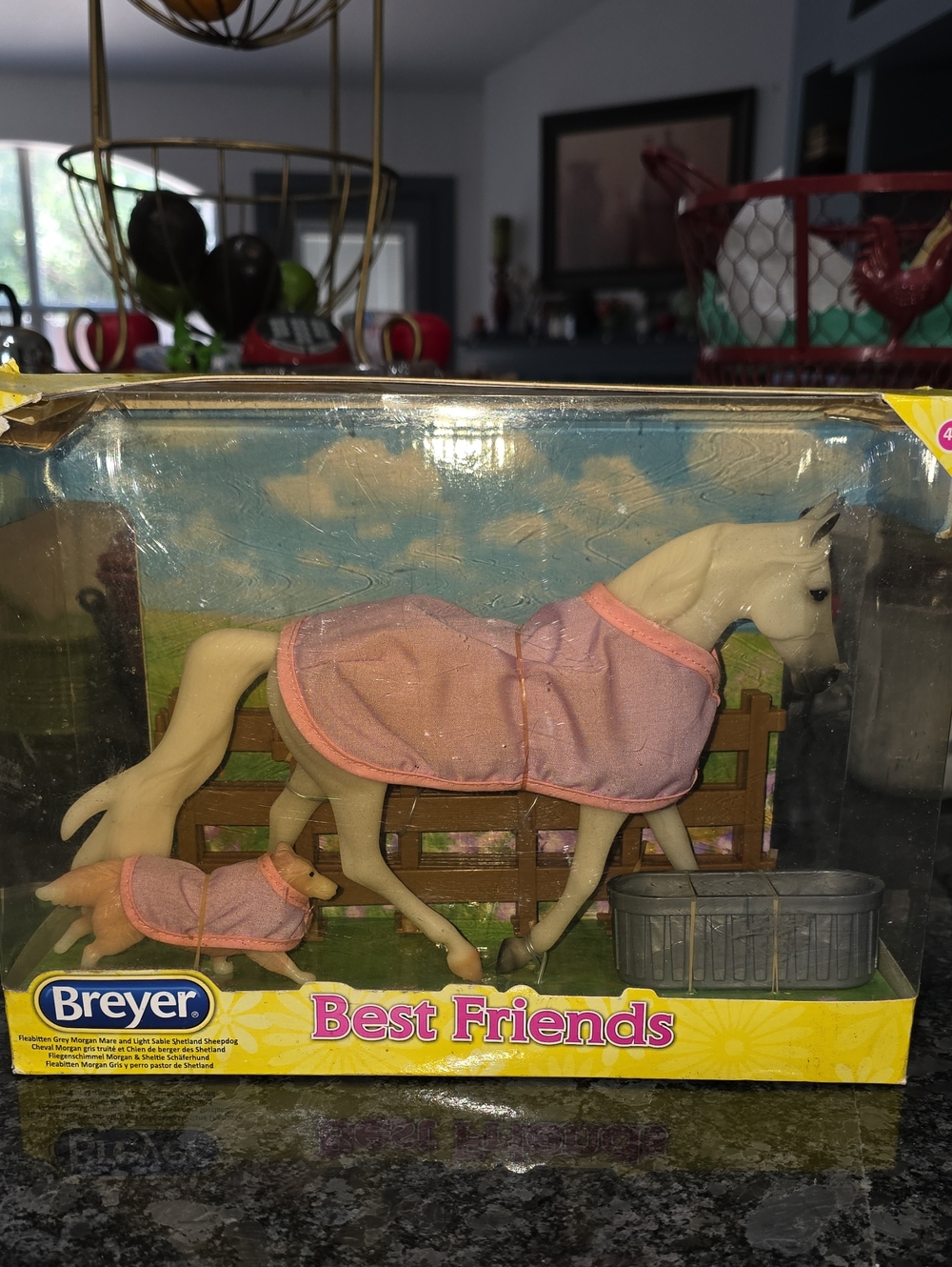 Retired Breyer Cream Horse and Puppy Set with Pink Blankets